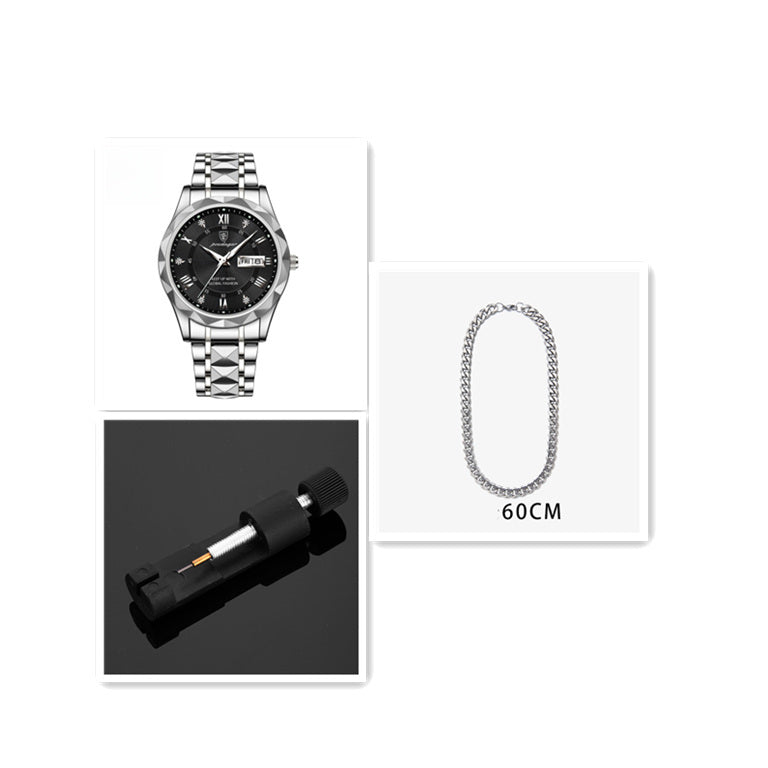 Men’s Waterproof Luminous Quartz Watch with Dual Calendar”