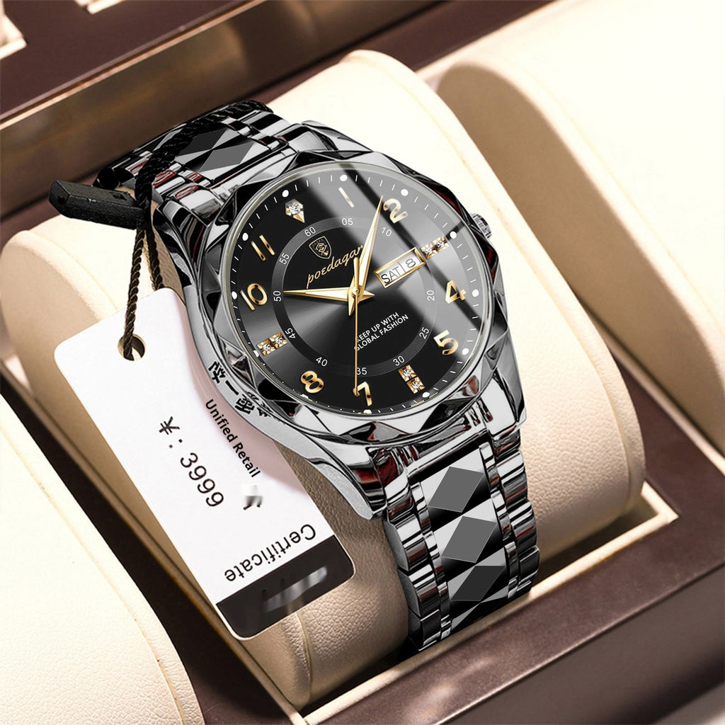 Men’s Waterproof Luminous Quartz Watch with Dual Calendar”