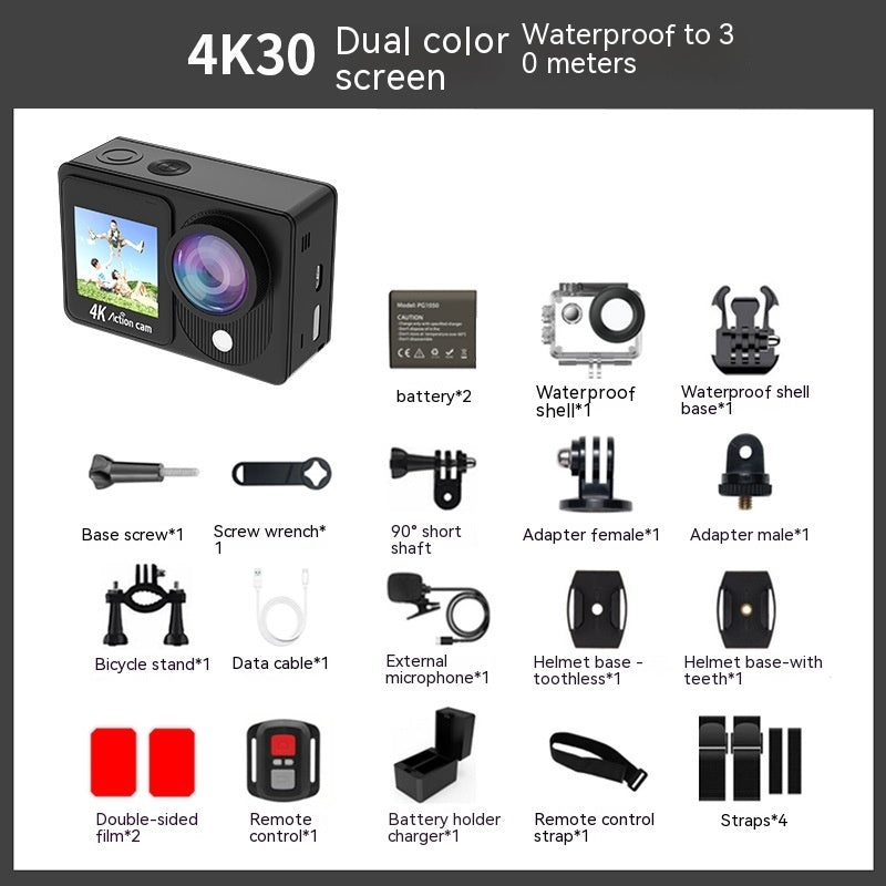 4K Ultra HD Waterproof Sports Camera – 30M Diving, Anti-Shake, Wide Lens