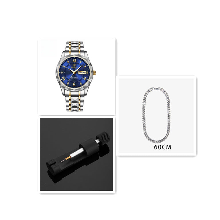Men’s Waterproof Luminous Quartz Watch with Dual Calendar”