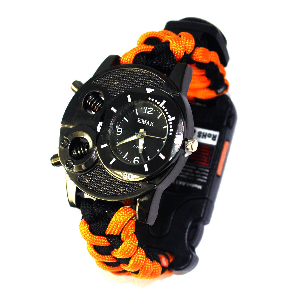 Outdoor Survival Watch with Compass & LED Light – Nylon Paracord 7-Core Bracelet for Camping & Hiking
