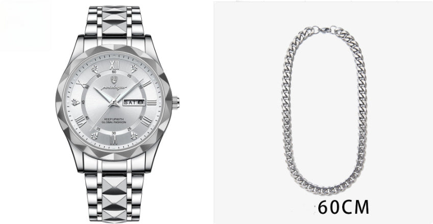 Men’s Waterproof Luminous Quartz Watch with Dual Calendar”