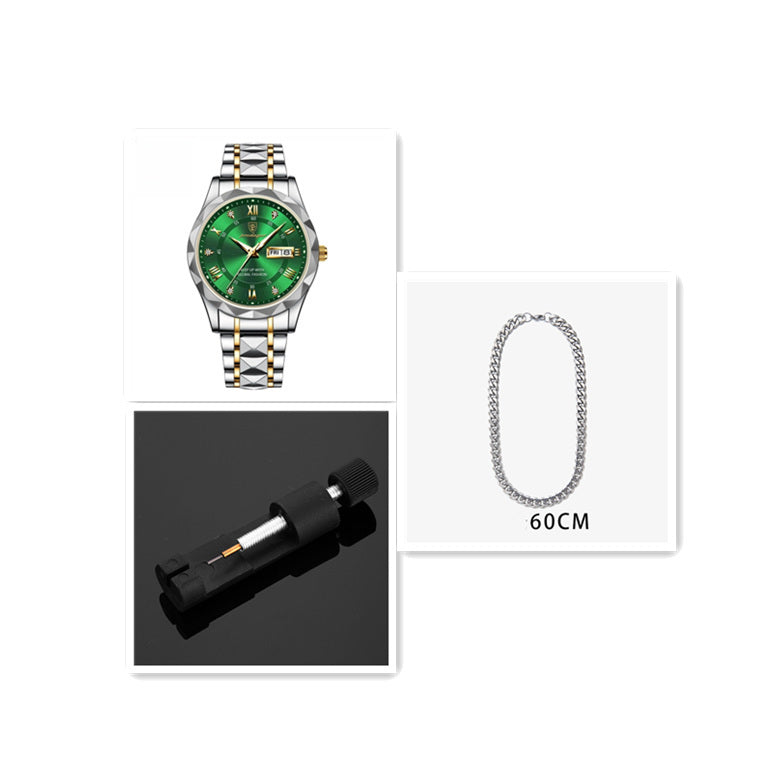 Men’s Waterproof Luminous Quartz Watch with Dual Calendar”