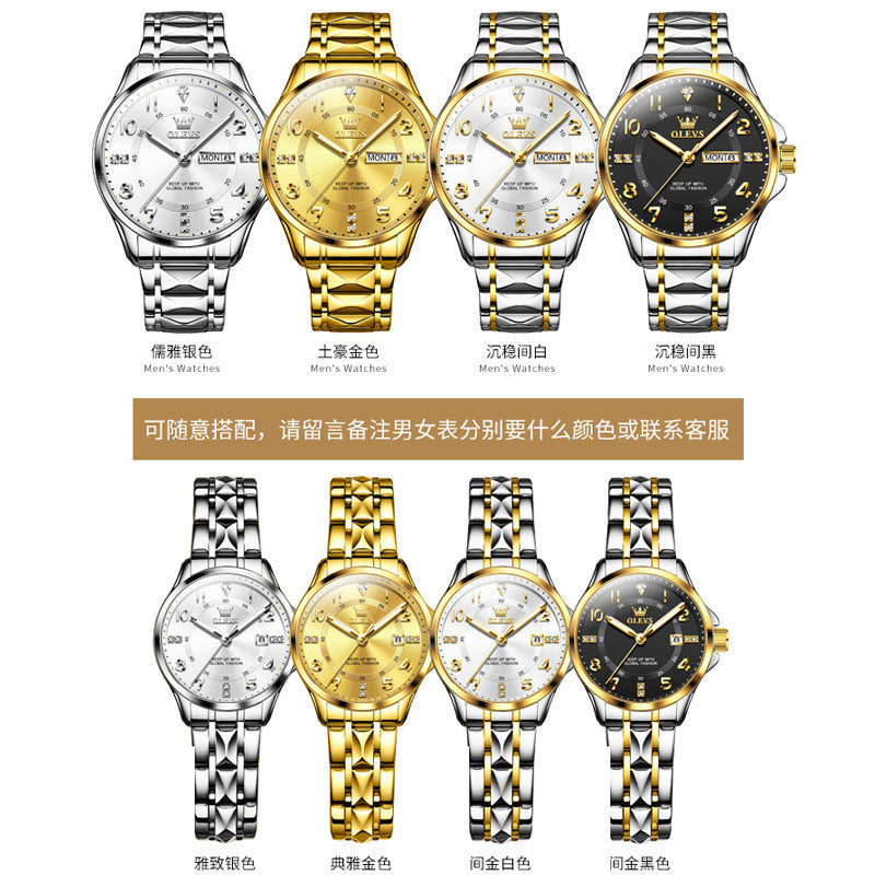 "Elegant Waterproof Quartz Couple’s Watch – Simple & Casual Design"