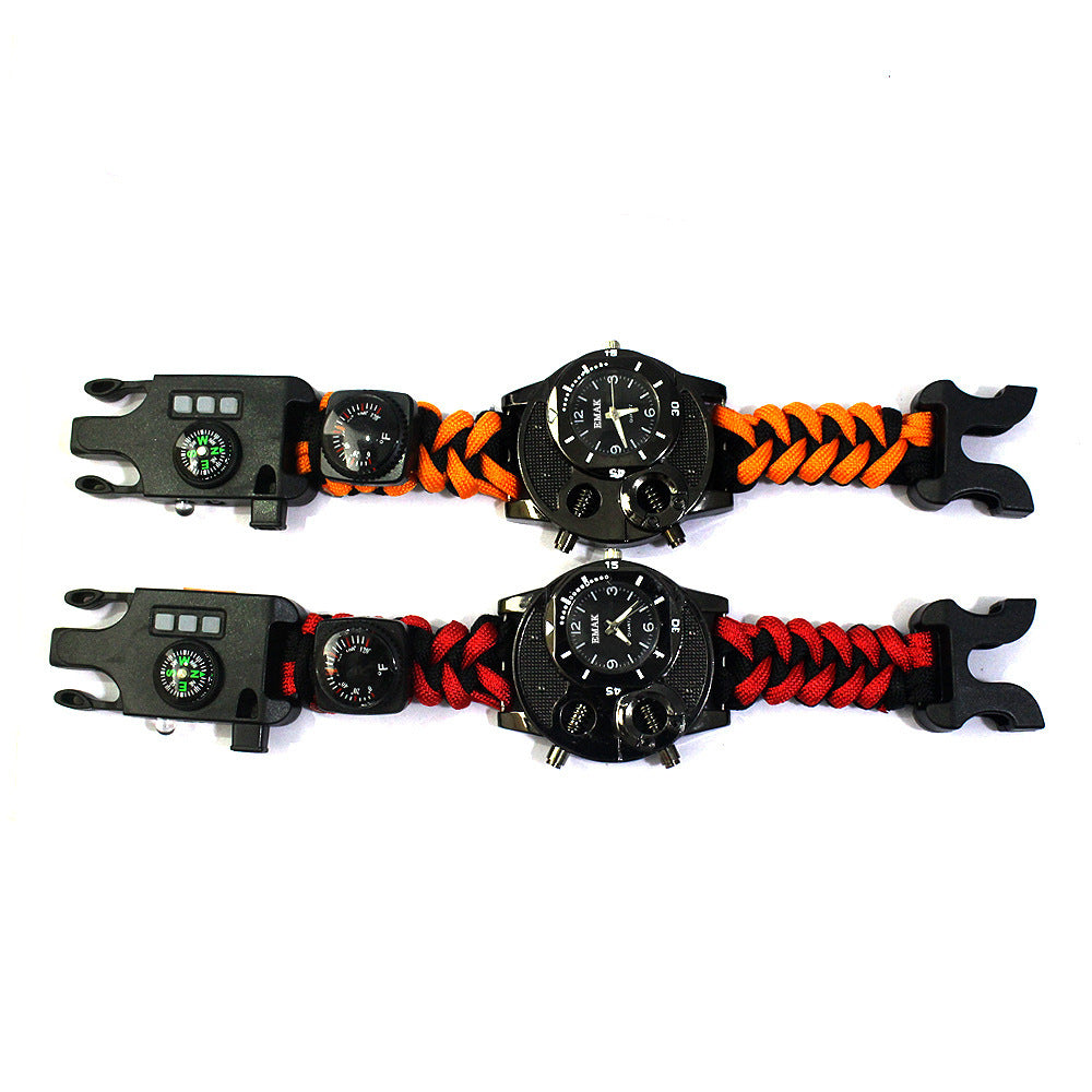 Outdoor Survival Watch with Compass & LED Light – Nylon Paracord 7-Core Bracelet for Camping & Hiking