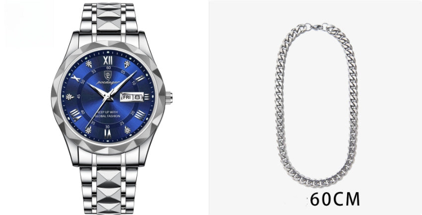 Men’s Waterproof Luminous Quartz Watch with Dual Calendar”