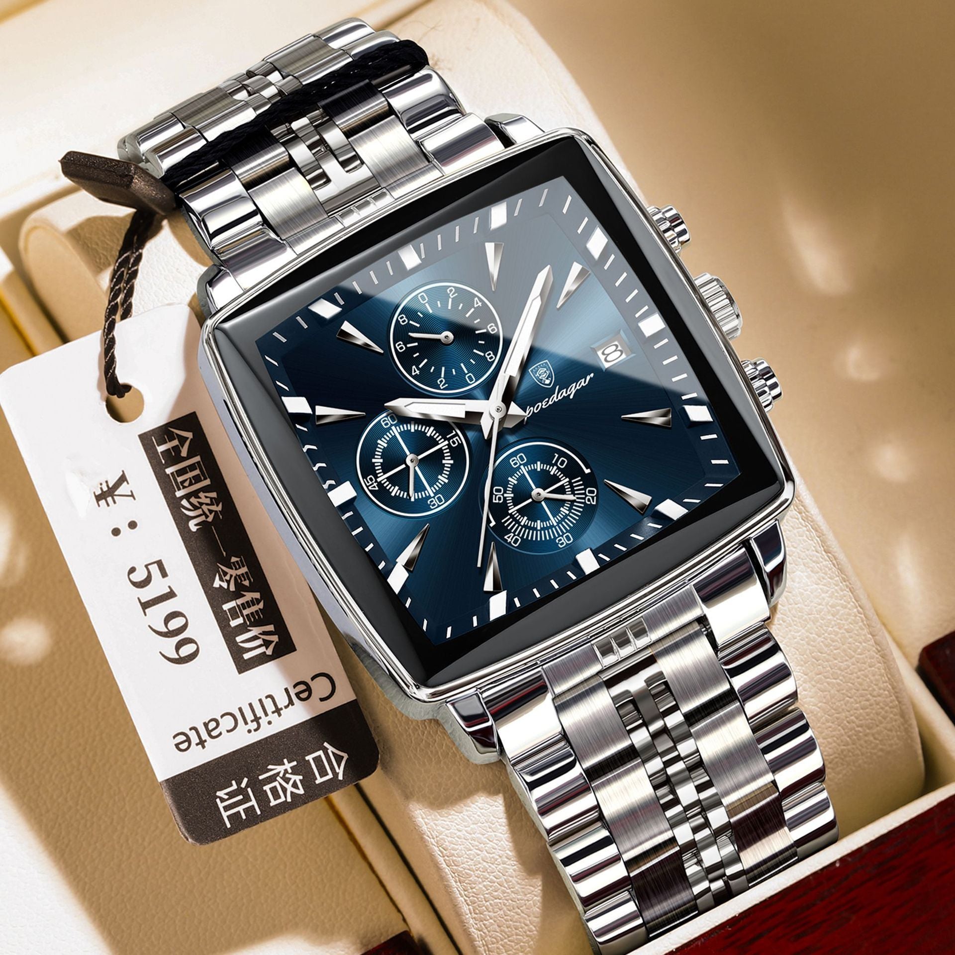 Premium Square Men’s Quartz Watch – Multifunction & Business Style
