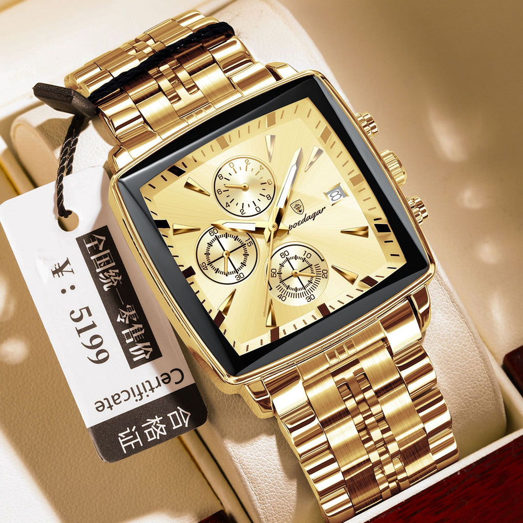 Premium Square Men’s Quartz Watch – Multifunction & Business Style