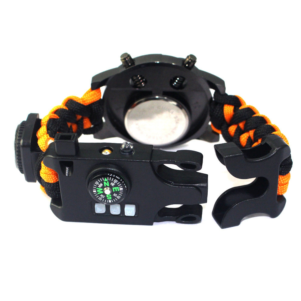 Outdoor Survival Watch with Compass & LED Light – Nylon Paracord 7-Core Bracelet for Camping & Hiking