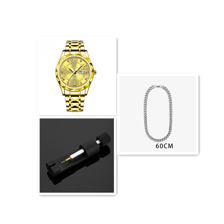 Men’s Waterproof Luminous Quartz Watch with Dual Calendar”