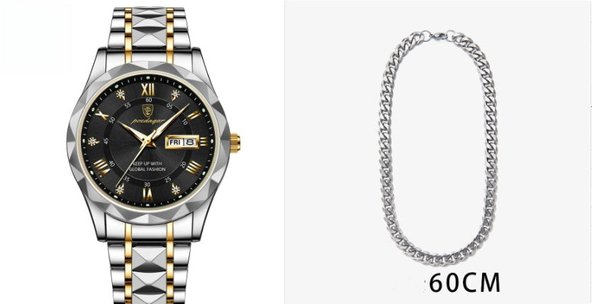 Men’s Waterproof Luminous Quartz Watch with Dual Calendar”