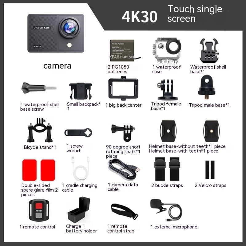 4K Ultra HD Waterproof Sports Camera – 30M Diving, Anti-Shake, Wide Lens