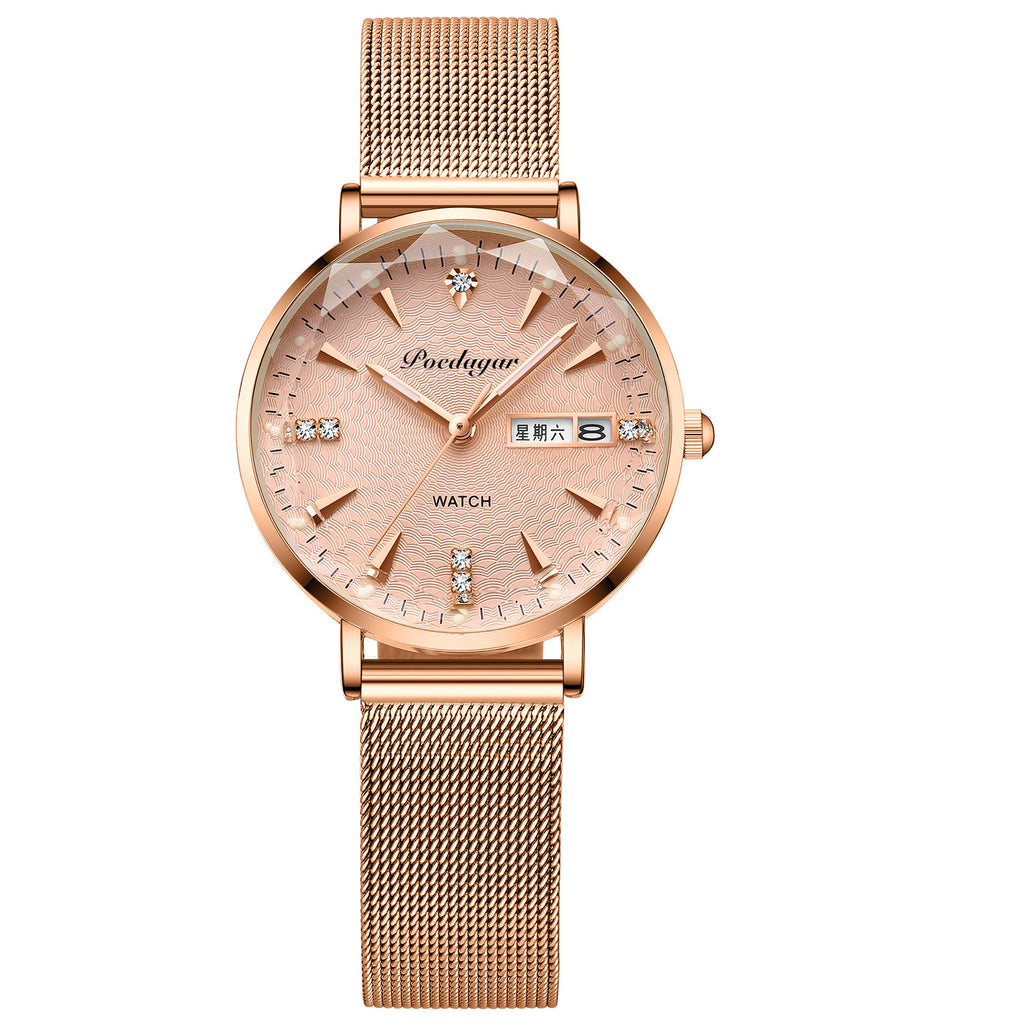 Women's Business Style Double Calendar Quartz Wristwatch