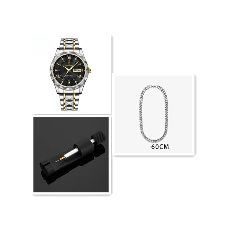 Men’s Waterproof Luminous Quartz Watch with Dual Calendar”