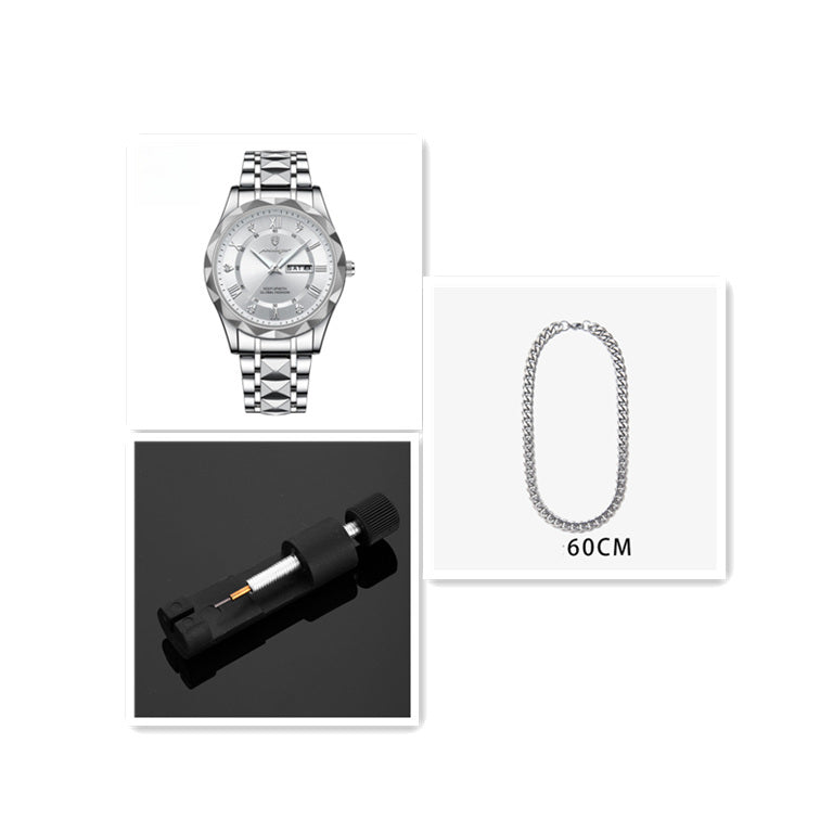 Men’s Waterproof Luminous Quartz Watch with Dual Calendar”