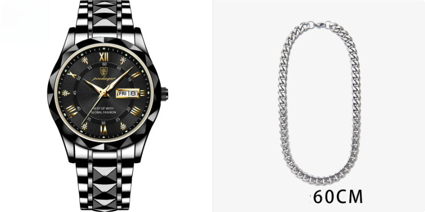 Men’s Waterproof Luminous Quartz Watch with Dual Calendar”