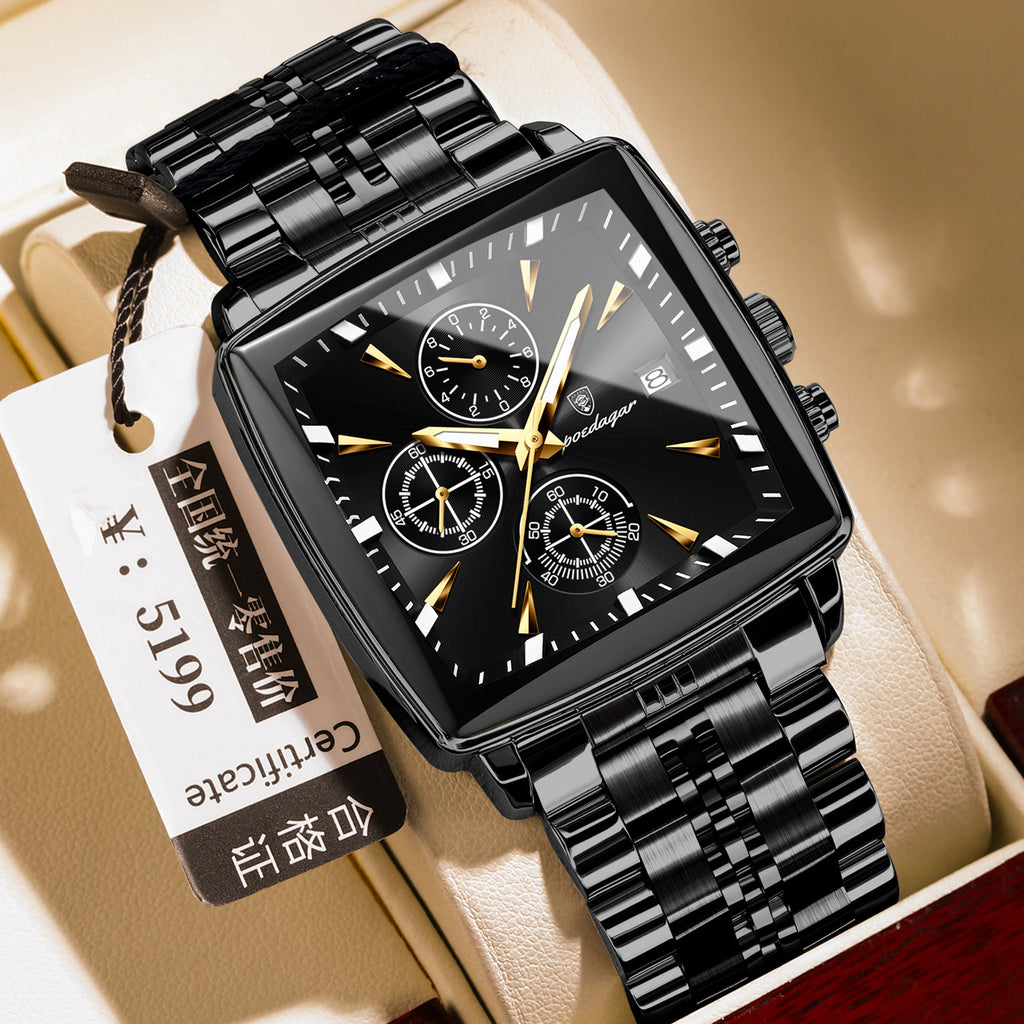Premium Square Men’s Quartz Watch – Multifunction & Business Style