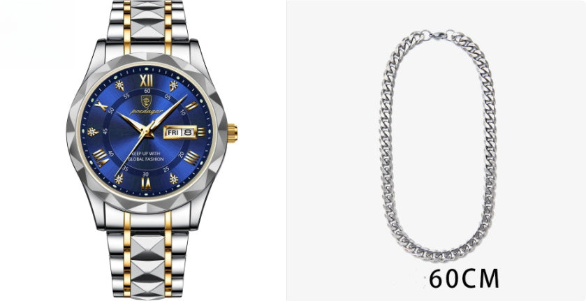Men’s Waterproof Luminous Quartz Watch with Dual Calendar”