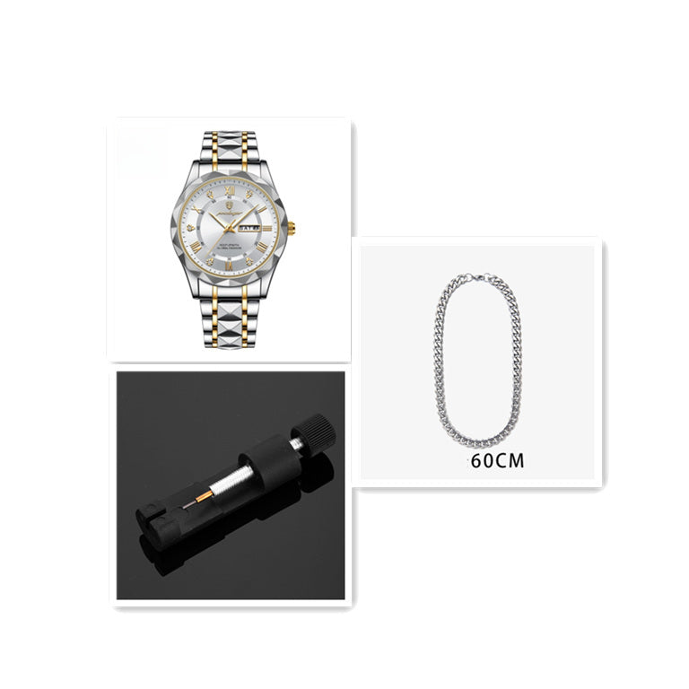 Men’s Waterproof Luminous Quartz Watch with Dual Calendar”