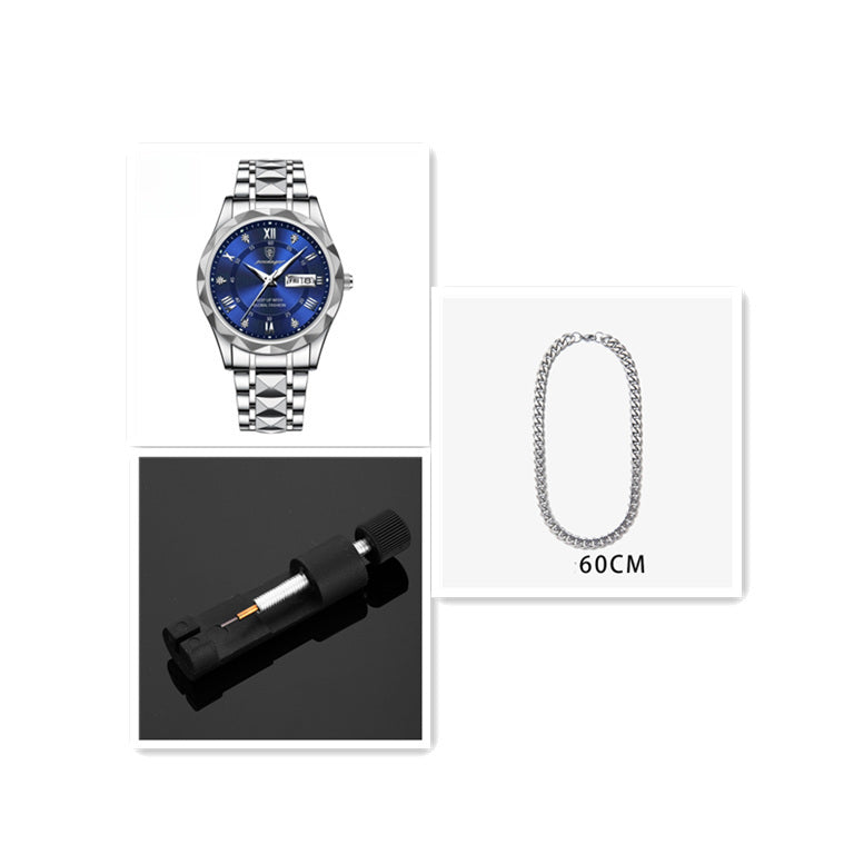 Men’s Waterproof Luminous Quartz Watch with Dual Calendar”