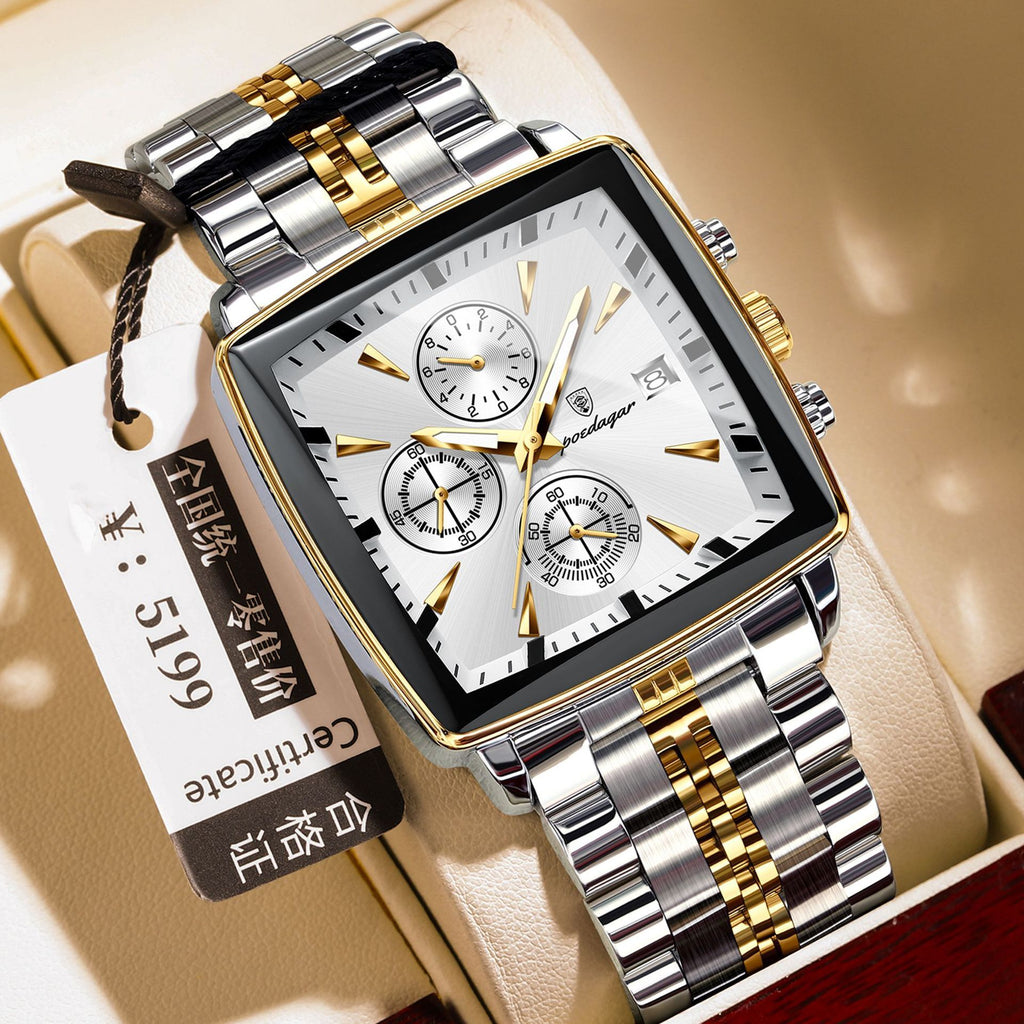 Premium Square Men’s Quartz Watch – Multifunction & Business Style