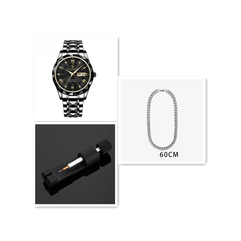 Men’s Waterproof Luminous Quartz Watch with Dual Calendar”