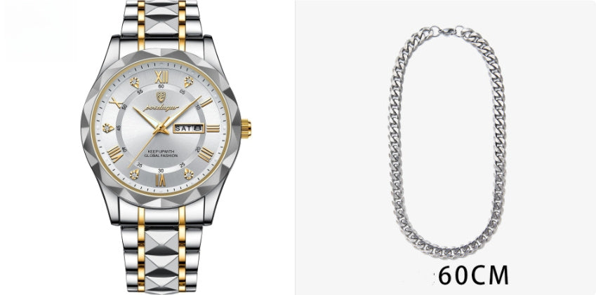 Men’s Waterproof Luminous Quartz Watch with Dual Calendar”