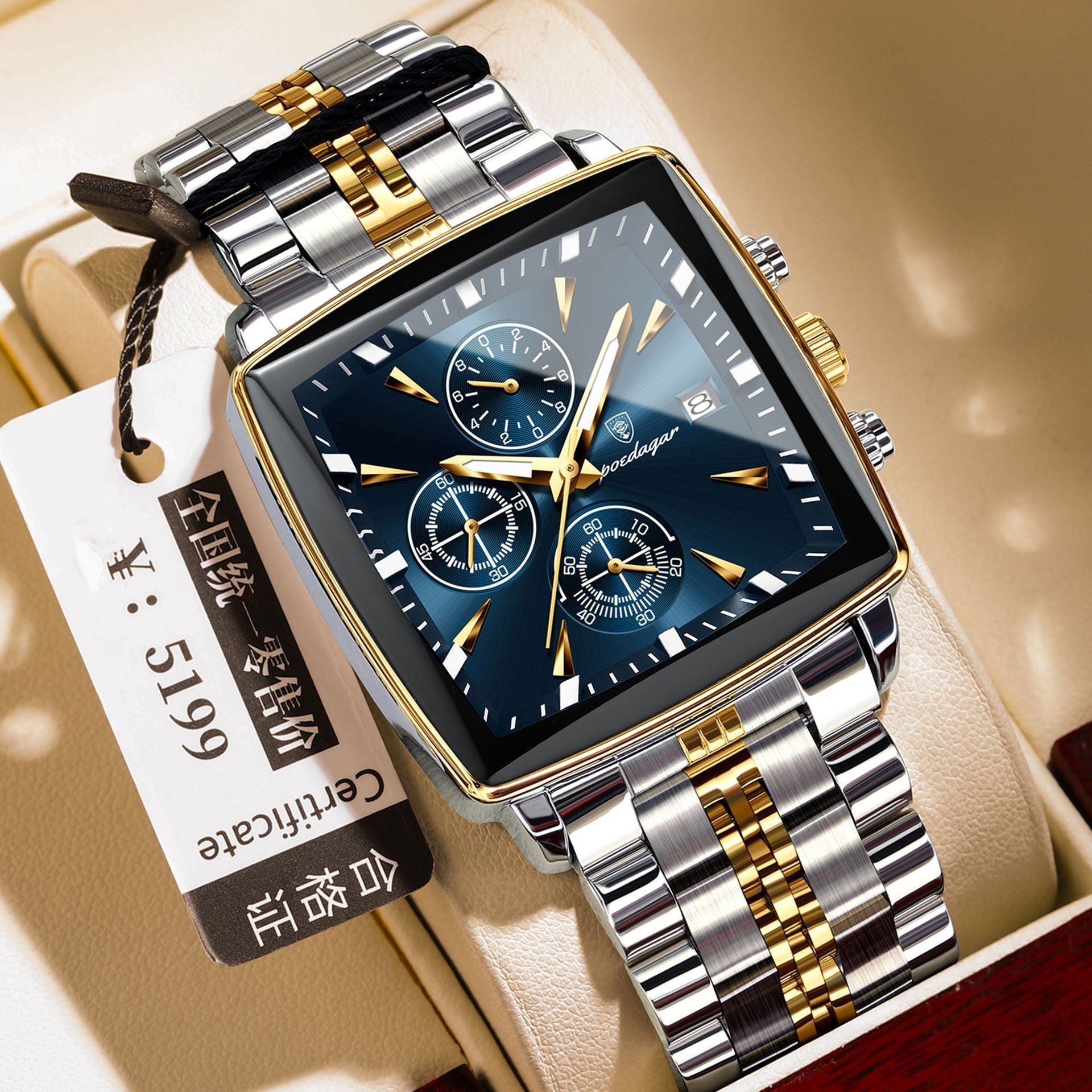 Premium Square Men’s Quartz Watch – Multifunction & Business Style