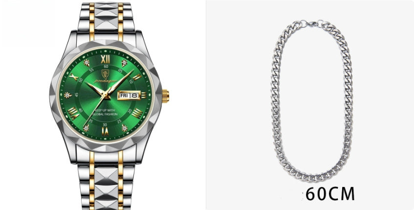 Men’s Waterproof Luminous Quartz Watch with Dual Calendar”