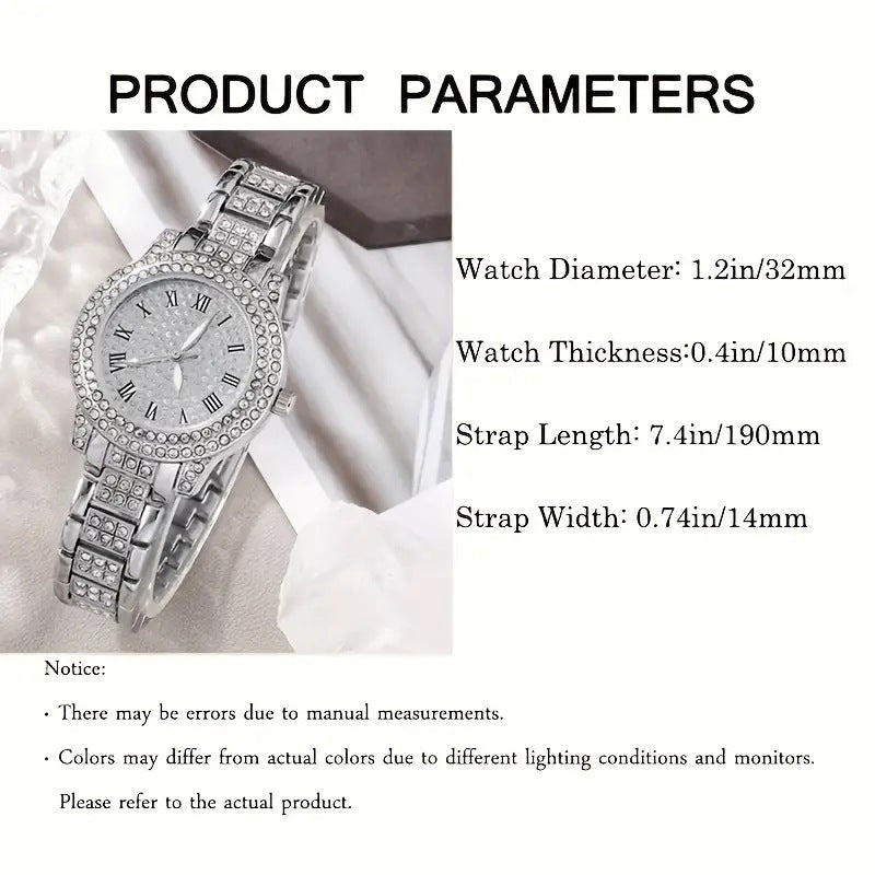 Elegant Women's Diamond Quartz Watch – 5-Piece Gift Set